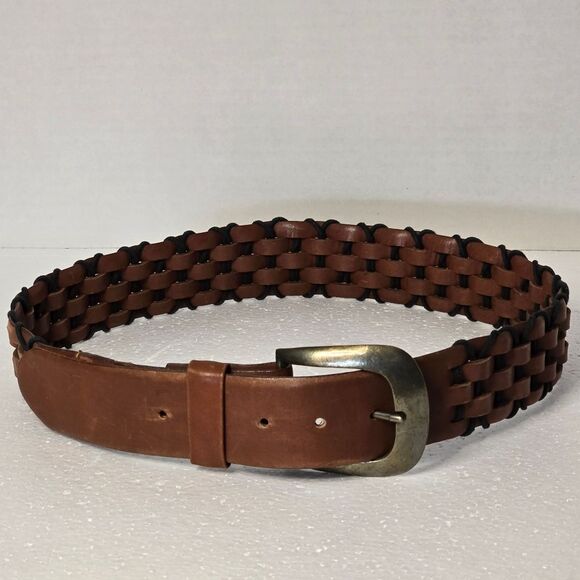 Braided Brown Leather with Black Intertwined Accent Belt Size 34 main image 7